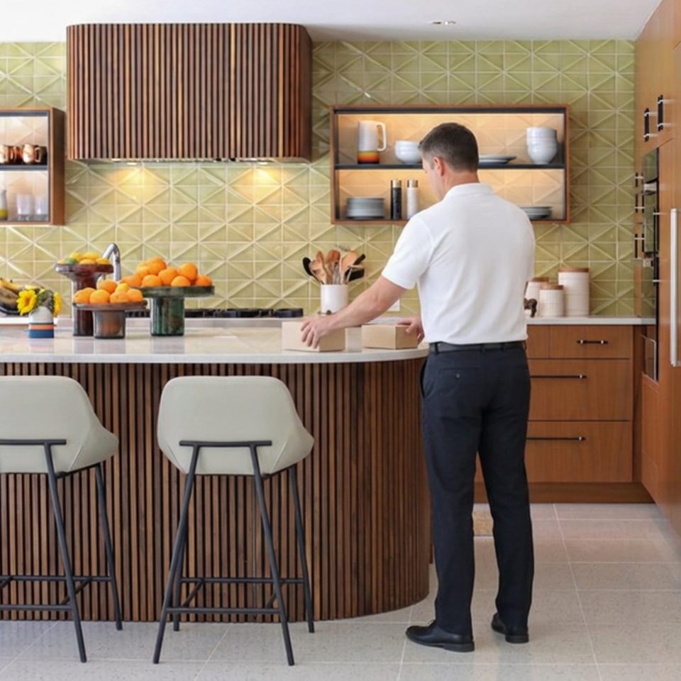 Nicholas checking a client kitchen during a home watch visit