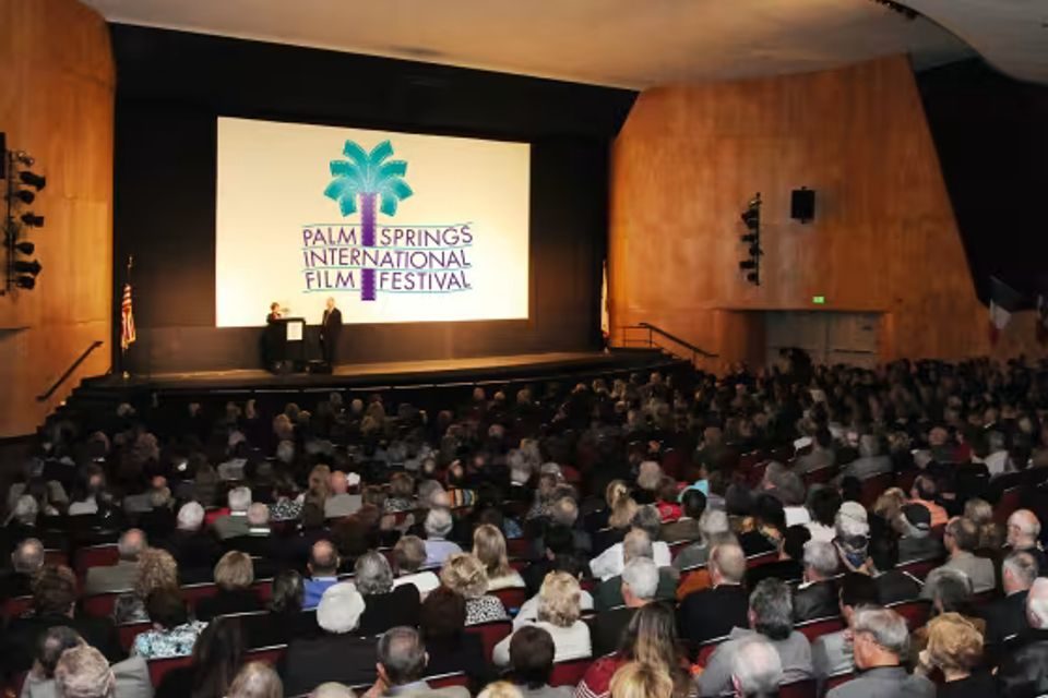 A full theater audience at a Palm Springs film screening